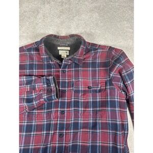 LL Bean‎ Shirt Jacket Flannel Fleece Lined Purple Blue Plaid Mens Large Reg. EUC